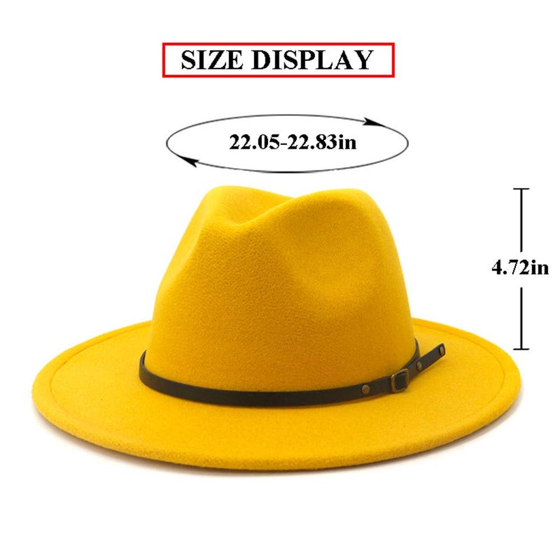 Gossifan Womens Wide Brim Panama Hat Patchwork Colors Classic Buckle Fedora Yellow/Royal Blue - Image 2